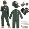 Udekit Costume da Pilota per Bambini, Costume da Pilota di Aerei da Combattimento con Berretto, Occhiali, Guanti, Ciondolo per Festa di Carnevale di Halloween per Bambini dai 8 ai 10 anni