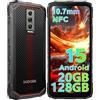 DOOGEE Blade 10 Android 15 Rugged Smartphone, 20GB RAM +128GB ROM/2TB Telefono Indistruttibile, 6.56 HD+ 90Hz IPS, 10.7mm Ultra-thin, Octa Core, 16MP+8MP, NFC/Widevine L1/IP68/IP69K/GPS/Face ID