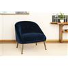 PIB Poltrona in velluto blu, stile scandinavo, 77x80x76 cm, design confortevole ed elegante