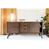PIB Buffet in noce, stile scandinavo, 160x45x75cm, ampio spazio di stoccaggio, linee pulite, gambe in legno nero