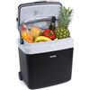 Huslog Frigo Elettrico Portatile 33L con Ruote e Manico Estraibile, 12V/220-240V, Funzione Frigo e Riscaldamento, Modalità ECO, Mini Frigorifero Compatto per Auto, Campeggio e Viaggi, Nero