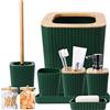 XLHOMO Set di accessori da bagno verde scuro, 9 pezzi verde con cestino, vassoio, dispenser di sapone, portaspazzolino, portaspazzolino, portasapone, scopino per WC e porta Q-tip
