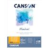 Canson Montval, Carta per acquerelli, grana fine, 300 gsm, blocco incollato sul lato corto, A4-21x29,7 cm, bianco, 50 fogli