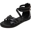 AUXDIQ Donna Sandali piatti Strappy Sandali con cinturino alla caviglia Tacco basso Sandali estivi romani regolabili nero 39 EU