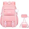 HAXNOHEY Zaini Scuola Elementare Zaino Scuola Primaria Media Ragazzo Zaini Scuola Superiore Ragazza Zaino Scolastico Medie School Backpack Zaino Scuole Zaini Scolastici Superiori Zainetto Per La Scuola Rosa