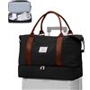 WEPLAN Borsa da Viaggio Donna Borsa da Viaggio Aereo 45x36x20 Easyjet Bagaglio a Mano Borsa Sportiva Unisex Weekender con Scomparto per le Scarpe Borsone Palestra Donna Ospedale,Nero Marrone L