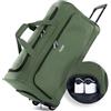 FERGÉ borsa da viaggio con ruote PARIS | scomparto separato per le scarpe bagaglio morbido trolley da viaggio weekender Paris 90 litri, verde oliva