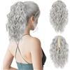 FLUFYMOOZ Estensione per capelli a coda di cavallo, 31 cm, ondulata e riccia con clip per il mento, parrucche sintetiche da donna, colore grigio/argento/bianco