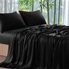 Gezu Lenzuolo con angoli, 140 x 200 cm, in seta, nero, lenzuolo in misto Tencel Lyocell bambù, lenzuolo con angoli elasticizzati per materassi spessi e ipoallergenici senza stiratura, con orlo elastico