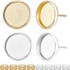 Beebeecraft 60 pz 2 colori Orecchini A Bottone Cabochon Oro 18K e 925 argento Sterling Placcato 304 acciaio Inossidabile Piatto Rotondo 10mm Orecchini A Bottone Castone Vuoti con 60 pezzi