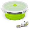 Ewrap - Ciotola da campeggio pieghevole rotonda da 1200 ml, contenitori per alimenti in silicone, ciotola in silicone con coperchio e cucchiaio forchetta pieghevole 2 in 1, adatta al microonde, verde