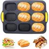 qhklew Stampi Forno Pagnotte, Silicone Mini Baguette Teglia, Teglia a 9 Cavità, Panini con Grissini per Cuocere Pane Francese, Grissini, Panini, Pane, Nero