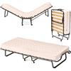 LIFEZEAL Brandina Pieghevole con Materasso, Letto Singolo a Scomparsa, Letto di Emergenza per Ospite, con 4 Ruote, Telaio in Acciaio, 17 Doghe in Legno, Salvaspazio, Max 120 kg, Made in Italy