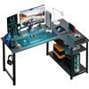 COMHOMA tavolo da gioco con ripiano, scrivania ad angolo con presa e porta di ricarica USB, scrivania per computer da 120 cm a forma di L, tavolo per PC per ufficio, ufficio domestico (Nero-100cm)