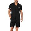 Winovia Pigiama corto da uomo in 100% cotone con bottoni, pigiama estivo leggero a maniche corte e pantaloni corti, comodo per casa, viaggio e relax, Nero , XL