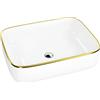 LAVITA Galera Gold Line - Lavabo da appoggio rettangolare, senza troppopieno e foro per rubinetto, in porcellana di alta qualità, 50,5 x 40 x 14 cm, colore: bianco/oro
