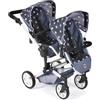 Bayer Chic 2000 - Passeggino per bambole Linus Duo, passeggino gemellare per bambini dai 4 agli 8 anni, carrozzina tandem, asterisco Navy, 690-51