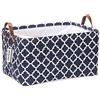 Sea Team Cesto portaoggetti in Tessuto di Tela con Motivo Marocchino Cesto Pieghevole dal Design Geometrico con Coulisse e Manici in Pelle PU, 16,5 x 11,8 Pollici, Interno Impermeabile