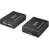 DIGITUS Extender USB 2.0 su Ethernet - Hub USB-A a 4 Porte - Raggio di 150 m con Cavo di Rete Cat 6 - 480 Mbps - Nero