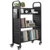 VEVOR Carrello Portalibri con Ruote 770 x 380 x 1220 mm Carrello Rotante Porta Libri, Carico 150 kg Ripiani a V Monofacciali con Ruote Bloccabili 7,6 cm per Scaffali di Casa, Ufficio e Scuola, Nero