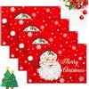 Pwsap 4PCS Tovagliette Natalizie in Lino, Gioioso Babbo Natale Gnomo Renna Tovagliette, Lavabile Rosse Stagionale Tovagliette (Babbo Natale)