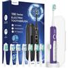 YTEATH PRO Spazzolino Elettrico Sonico per Donna - Spazzolino Denti Sonico Adulti con 8 Testine e Custodia da Viaggio, 5 Modalità, Impermeabile IPX7, Spazzolino Elettrico da Viaggio Ricaricabile, Viola