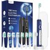 YTEATH PRO Spazzolino Elettrico Sonico per Uomo - Spazzolino Denti Sonico Adulti con 8 Testine e Custodia da Viaggio, 5 Modalità, Impermeabile IPX7, Spazzolino Elettrico da Viaggio Ricaricabile, Blu