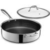 HexClad Padella ibrida antiaderente profonda da 5,5 litri con coperchio in vetro temperato, manico che mantiene il freddo, lavabile in lavastoviglie, adatta al forno fino a 480 °C, adatta a induzione