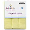 DUDU N GIRLIE Panni in mussola per bambini, 70 x 70 cm, morbidi, assorbenti e traspiranti, 100% puro cotone, ideali per pulire, pulire e coprire, quadrati di mussola unisex (confezione da 3, giallo)