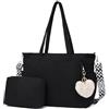 Makukke Borsa a Tracolla da Donna in Velluto a Coste, Grande Shopper Tote Bag Borsa a Tracolla Crossbody Bag da Donna per Viaggi lo Shopping la Scuola (Negro)