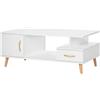 HOMCOM Tavolino da Salotto Moderno con Anta e Cassetto, Mobile Basso per Soggiorno e Ufficio Bianco, 100x50x40cm