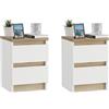 ComfortCove Set di 2 Comodini con 2 Cassetti, Bianco/Quercia