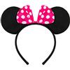 BALINCO Cerchietto per capelli nero con orecchie da topo Mouse con fiocco rosa a pois bianchi per bambini e adulti