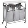 Amazon Basics Rettangolare Carrello raccogli biancheria con 3 sacchi e asse da stiro da tavolo (colore grigio), 80 cm x 41 cm x 84cm