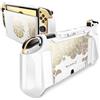 Mumba Custodia Dockable per Nintendo Switch OLED 2021, [Blade Serie] Accessori Cover Protettiva Grip TPU Compatibile con Nintendo Switch OLED e Joy-Con Controller (Bianco/Oro)