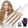 Flintronic Piastra arriccia Capelli, 90W Piastra Capelli Onde, Ferro Arricciacapelli 3 Tubi 25MM in Ceramica Tormalina Beach Waves Naturale Ondulatore Professionale(Con 5 Clip)