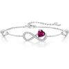 Qings Bracciale Infinito Donna Argento 925 con Rubino Infinity Cuore Luglio Pietre di Nascita Bracciali Regolabile Rosso Gemma Braccialetto, Gioielli Regalo Compleanno per Mamma Donne Ragazze