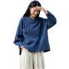 Kkaebi Blusa Cinese in Ramie per Donne - Camicia Hanfu Estiva in Cotone E Lino Abbigliamento Tradizionale Tuta da Meditazione con Maniche Lunghe Top Tunica retrò (S,Marina Militare)