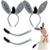 FUIPVGI 4 Pezzi Costume da Asino, Set costumi per animali, Orecchie Asino Cerchietto e Coda di Asino, set di vestiti per animali Costume, per Festa a Tema Carnevale Cosplay Halloween (Grigio)