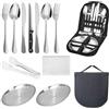 Sgehai 13 posate da campeggio per 2 persone, set da picnic, piatti in acciaio inox, coltello e cucchiaio, con borsa per posate portatile, riutilizzabile, durevole