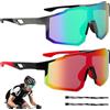 ROTKUSZ Occhiali Ciclismo Uomo e Donna, 2 Pezzi Occhiali Sportivi Uomo, Antivento e Resistente ai Raggi UV, Occhiali da Sole Sportivi UV400 per MTB, Running, Bici e Attività Outdoor, Blu + Rosso