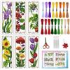INFUNLY Set di 6 segnalibri a punto croce con tulipani, girasole, fai da te, kit per punto croce, 20,3 x 6,1 cm, motivo fungo prestampato, con istruzioni per principianti e adulti, regalo per amanti