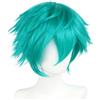 BEKIDER +1 parrucca corta verde Teal per gli uomini verde Teal parrucca ondulata con frangia per Halloween Natale Evento Costume festa