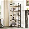 YITAHOME Libreria a 5 Ripiani, Scaffale da Terra, Scaffale in Legno e Scaffali con Struttura in Acciaio Stabile con 4 Ganci Scaffale Industriale per Soggiorno, Casa, Ufficio, Rovere