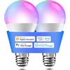 Meross Lampadina LED E27 Smart Compatibile con Apple HomeKit, Siri, Alexa, Google Home e SmartThings, Lampadina WiFi RGBWW, Dimmerabile, Multicolore, Controllo Vocale, 2700k-6500k, 2 Pezzi