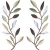 Zhengmy - 2 decorazioni da parete in metallo con foglie di albero, ramo di ulivo, decorazione artistica da parete per soggiorno, corridoio, decorazione per esterni (colorata)