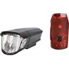 Fischer Set di Illuminazione a LED per Bicicletta, 30/15 l, Luce Anteriore, Luce Posteriore, Supporto Universale, Durata Fino a 50.000 Ore, Argento, 85330, Nero, Taglia Unica