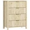 HOMCOM Cassettiera con 4 Cassetti Scanalati e Maniglie Dorate, 70x38x93 cm, Legno Naturale | Aosom Italy