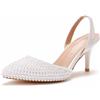 ANUFER Donna Elegante Perle A Punta Sling-Back Sandali Tacco 7cm Vestito Décolleté da Sposa SD5A50314 Bianco EU36