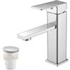 Vuadzren Rubinetto da bagno con scarico, miscelatore monocomando per lavabo, in acciaio inox (1, cromato con scarico)